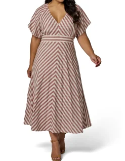 SOMETHING 4 OLIVIA - ALLEGRA LINEN STRIPE MIDI DRESS