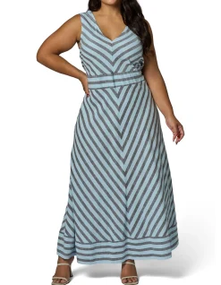 SOMETHING 4 OLIVIA - SAGE STRIPED LINEN MAXI DRESS