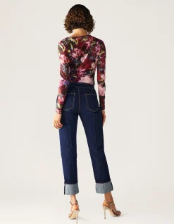 Sonia High Rise Cuffed Straight Leg Jeans