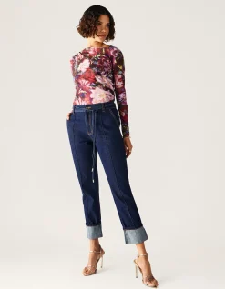 Sonia High Rise Cuffed Straight Leg Jeans