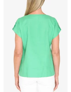 Split Neck Tab Sleeve Boxy Linen Top