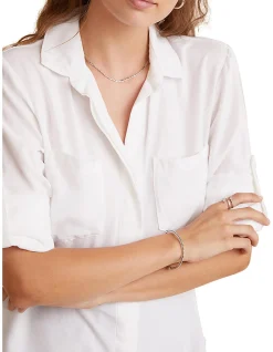 Split Back Button Down Long Sleeve Shirt White