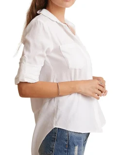 Split Back Button Down Long Sleeve Shirt White