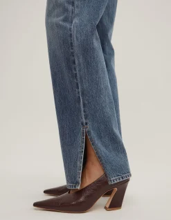 Split Detail High Rise Straight Leg Denim Jeans