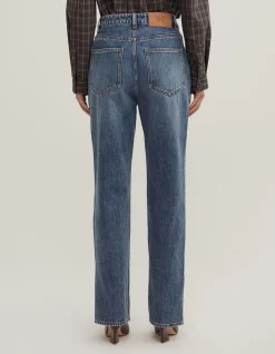 Split Detail High Rise Straight Leg Denim Jeans