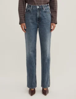Split Detail High Rise Straight Leg Denim Jeans
