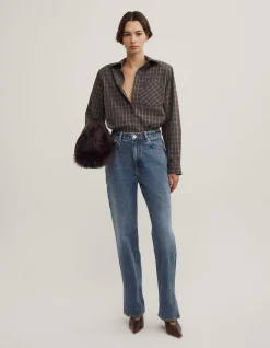 Split Detail High Rise Straight Leg Denim Jeans