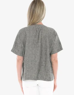 Split Neck Two Pocket Linen Relaxed Top