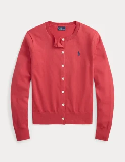 STRETCH COTTON-BLEND CREWNECK CARDIGAN