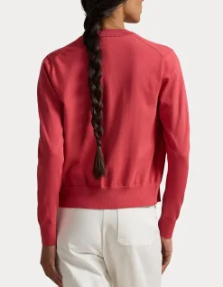 STRETCH COTTON-BLEND CREWNECK CARDIGAN