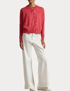 STRETCH COTTON-BLEND CREWNECK CARDIGAN