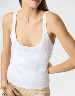 Stretch Chevron Cotton and Viscose Tank Top