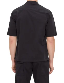 Stretch Organic Cotton Twill Zip Short Sleeve Shirt