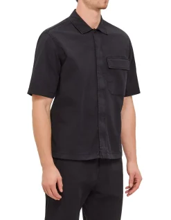 Stretch Organic Cotton Twill Zip Short Sleeve Shirt