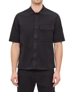 Stretch Organic Cotton Twill Zip Short Sleeve Shirt