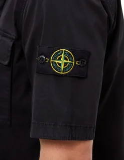 Stretch Organic Cotton Twill Zip Short Sleeve Shirt