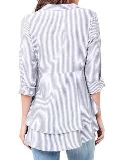 Stripe Layered Peplum Shirt Navy/White