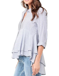 Stripe Layered Peplum Shirt Navy/White