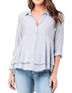 Stripe Layered Peplum Shirt Navy/White