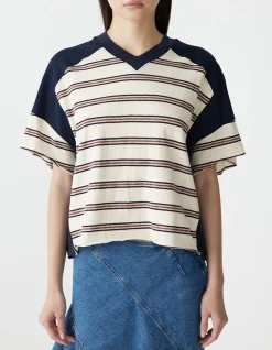 Stripe Cntrst Raw V-Neck Tank