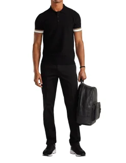 STRIPED CUFF TEXTURE KNIT POLO