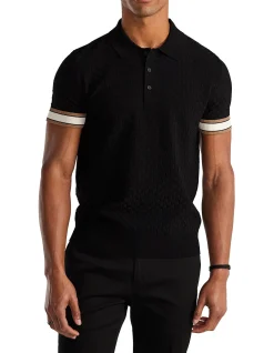 STRIPED CUFF TEXTURE KNIT POLO