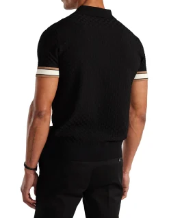STRIPED CUFF TEXTURE KNIT POLO