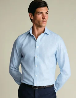 Stripe non-iron herringbone cutaway slim fit shirt