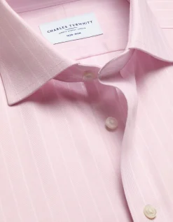 Stripe non-iron herringbone cutaway slim fit shirt