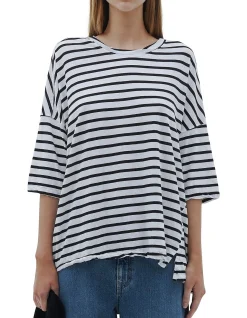 Stripe Slouch Side Step Short Sleeve T-Shirt