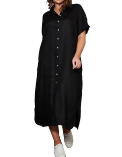 Studio Linen Maxi Tab Sleeve Shirt Dress