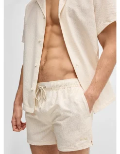Swim shorts in seersucker fabric with embroidered logo