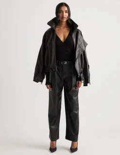 Tabitha Belted Wide Leg Faux Leather Pants