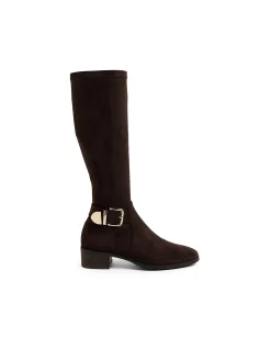 Tabloid Buckle Detail Stretch Knee Boots