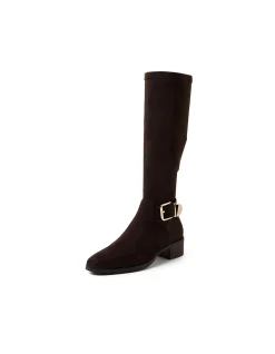 Tabloid Buckle Detail Stretch Knee Boots