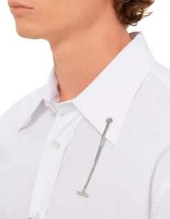 T Chain Collar Shirt with Silver Chain Detail