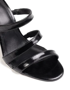 TERRA Black Creased Leather Strappy Heel