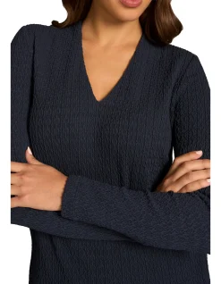 Textured Jacquard Long Sleeve Top - Ink