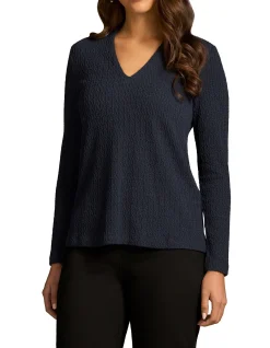 Textured Jacquard Long Sleeve Top - Ink