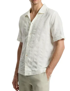 TEXTURED COTTON LINEN SS SHIRT