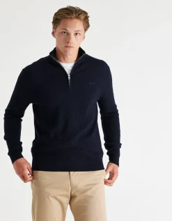 Textured Cotton Merino Half Zip Sweater