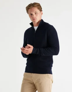 Textured Cotton Merino Half Zip Sweater