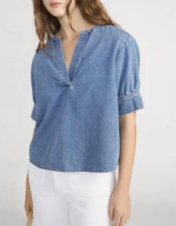 The Denim V-Neck Popover Top