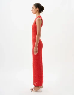 Theodore Scarlet Lace Maxi Dress