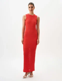 Theodore Scarlet Lace Maxi Dress