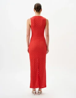 Theodore Scarlet Lace Maxi Dress