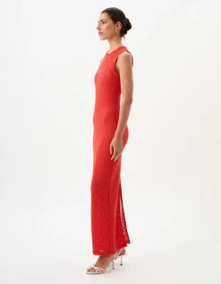 Theodore Scarlet Lace Maxi Dress