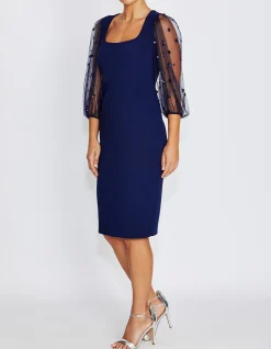THERESA NAVY SCUBA CREPE DRESS