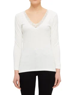 Thermal Cotton Wool Long Sleeve Lace Top