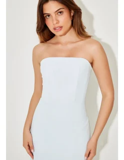 The Ultimate Muse Strapless Peplum Hem Midi Dress